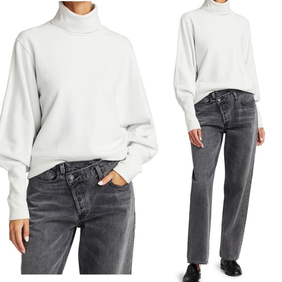 AGOLDE NWT Extended Rib High Neck Cream White Turtleneck Balloon Sleeve Sweater - Picture 9 of 15